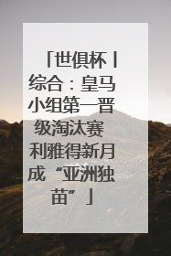 世俱杯丨综合：皇马小组第一晋级淘汰赛 利雅得新月成“亚洲独苗”