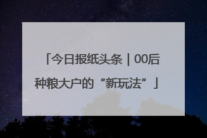 今日报纸头条｜00后种粮大户的“新玩法”